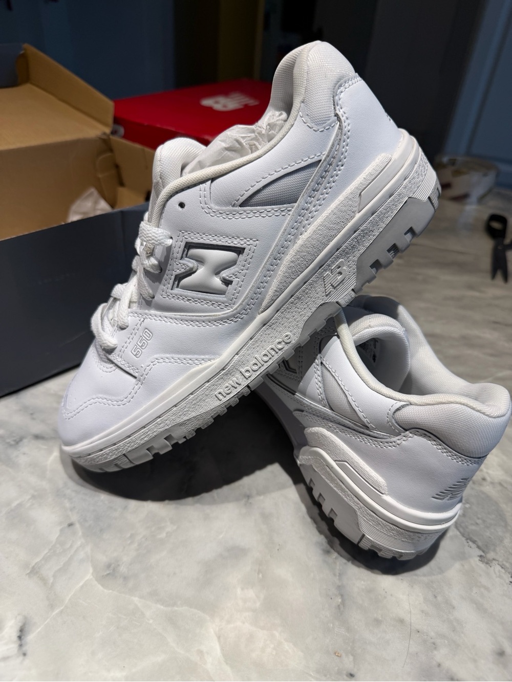New Balance Kids White Leather Sneakers